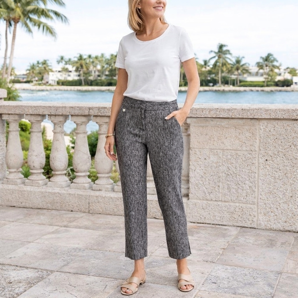 Rafaella Linen Blend Curvy Petite Textured Ankle Pants Size 6P